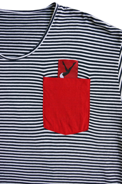 Women's Red Pocket Striped Tee