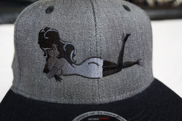 Dark Grey Hat w/ Black Brim White or Grey body Embroidered Lay Down Femlin