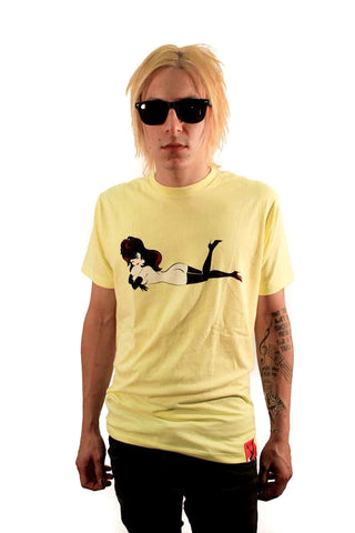 Femlin Men's Bright Yellow Heather Full Color Lay Down  Tee