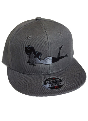 Dark Grey Hat w/ Grey or White Femlin Body Embroidered Lay Down Femlin